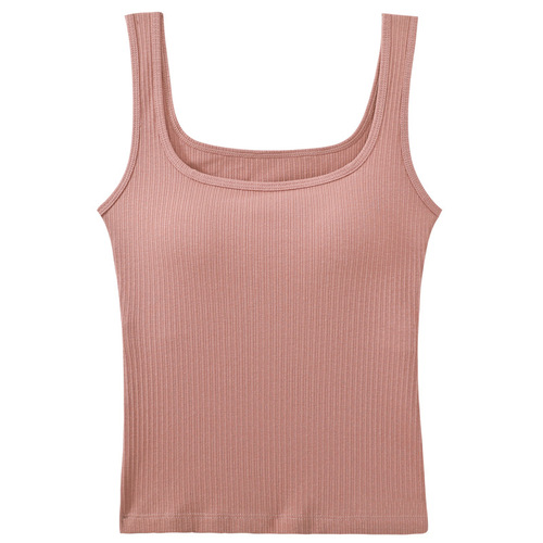 Japanese Style Simple Wide Shoulder Pure Cotton Women's Underwear Breathable Fixed Cup Girl Underwear Versatile Outer Wear Vest with Breast Pad 