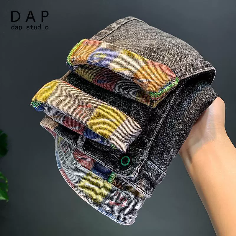 Осенние и зимние плотные дымчато-серые мужские джинсы, модные брюки с короткими штанинами в корейском стиле с внутренним принтом, универсальные длинные брюки-микро-шаровары.