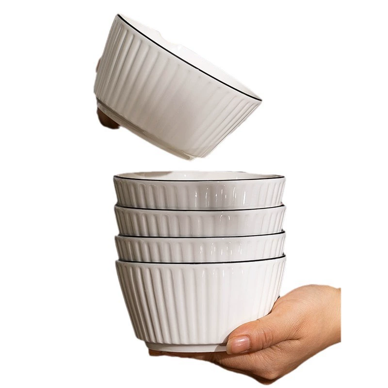 Ceramic tableware set 2023, American vertical stripes, multi‑piece dinnerware with 2.3L lidded pot