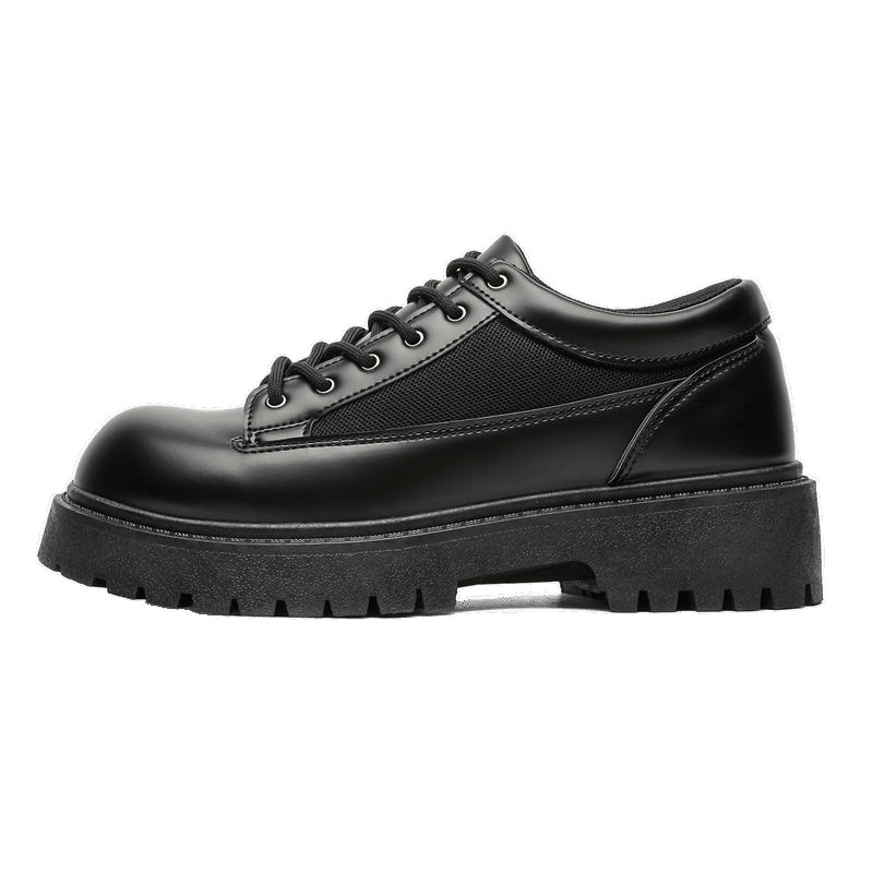 Baskets Derby pour homme ShoeVault, semelle épaisse rehaussante, noires, style britannique décontracté, chaussures de sport en cuir et mesh respirant pour l'été_voghion.com