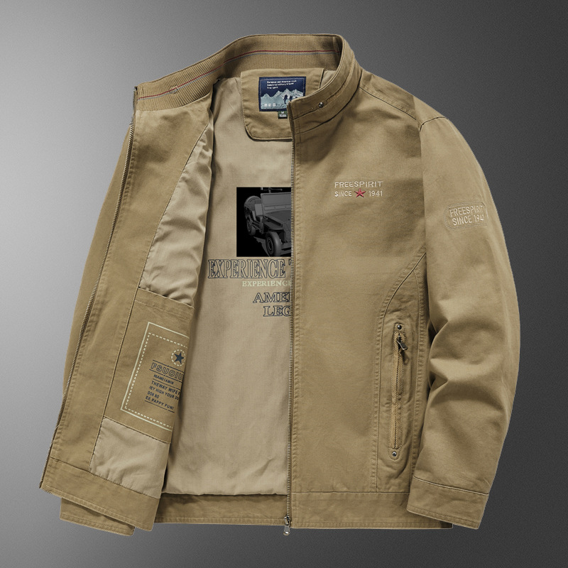 Primavera y otoño para hombres de mediana edad montaña algodón chaqueta casual función al aire libre nuevo abrigo de cuello vertical chaqueta de manga larga chaqueta