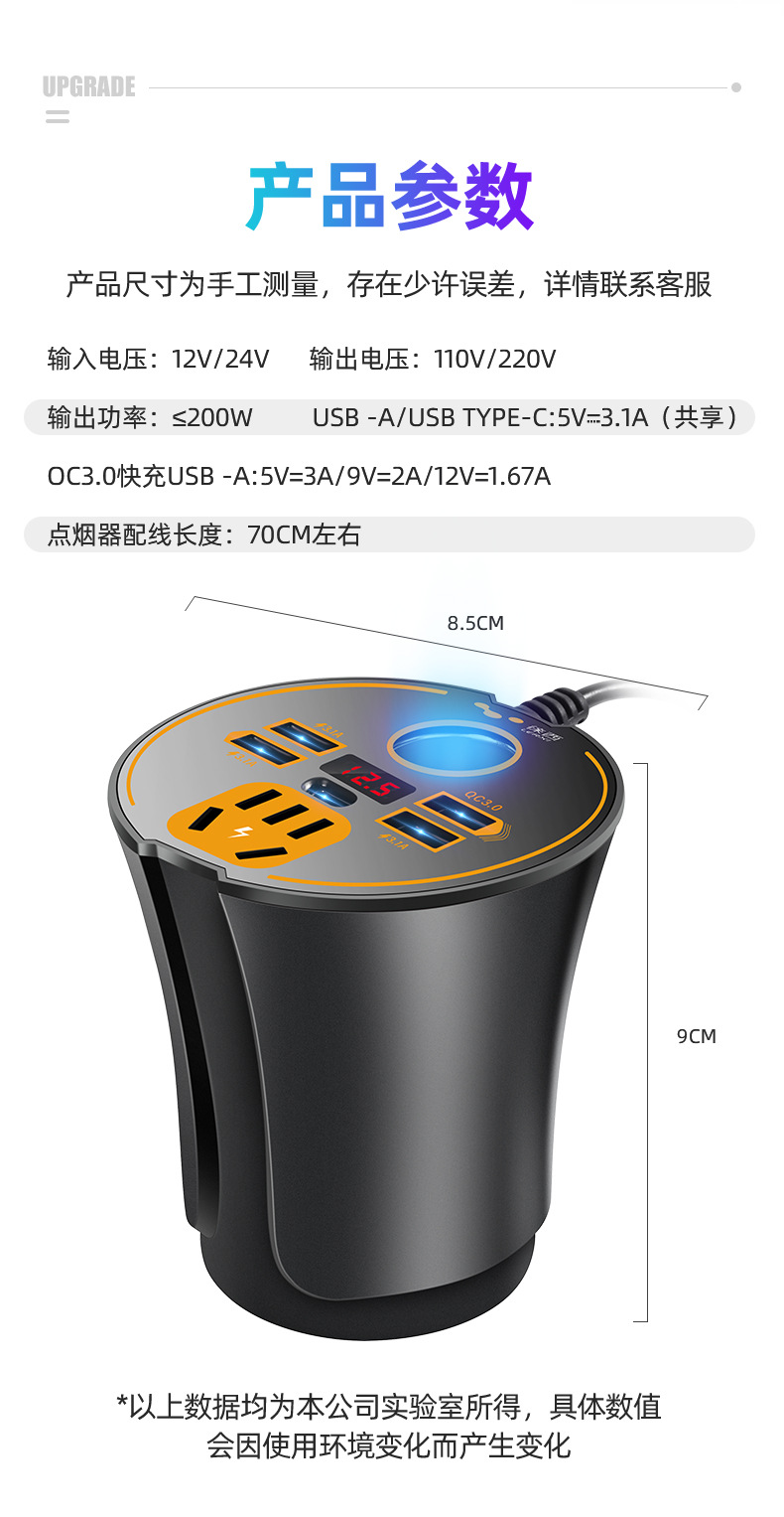 Car Inverter 12V24V to 220V Multi-Function Power Converter Car Socket Charger Mobile Phone Fast Charging