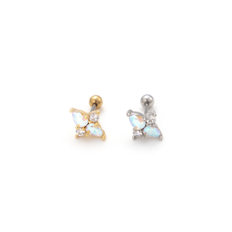 1 Piece Ethnic Style Star Heart Shape Plating Inlay Stainless Steel Copper Zircon Ear Studs display picture 5