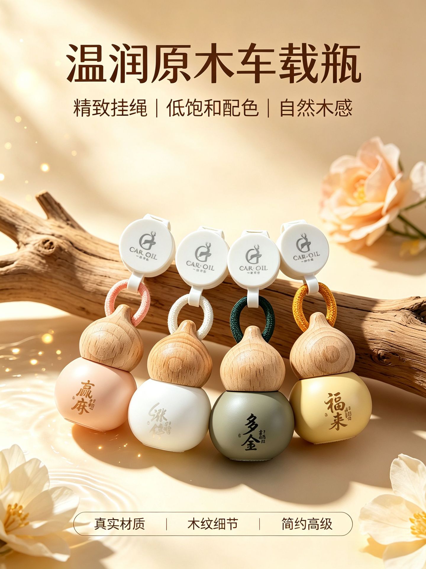 Lucky Fortune Car Air Freshener Wooden Hanging Ornament, High Aesthetic Value, Stock Market Essential, Gourd-Shaped Empty Fragrance Bottle