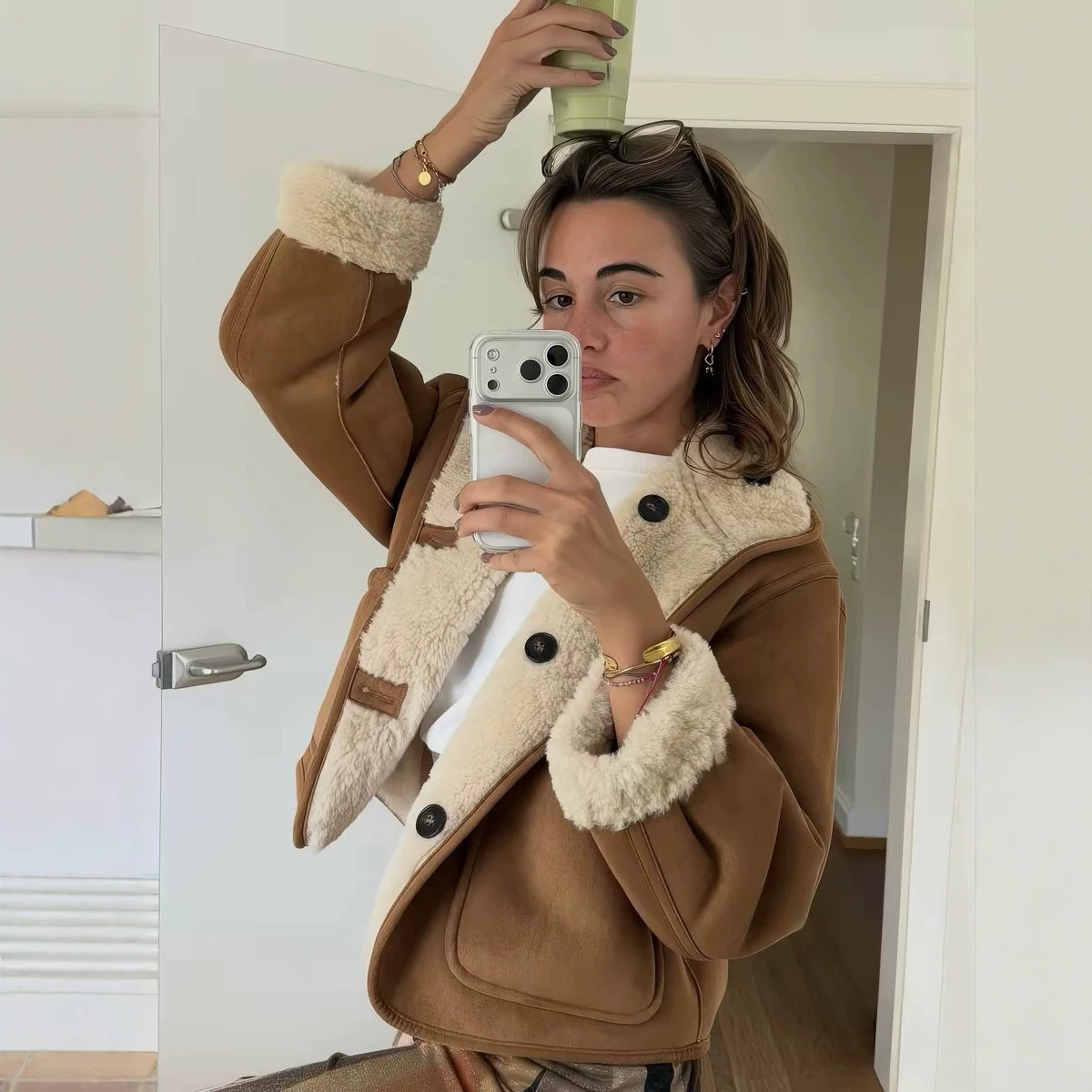 Cross-border trade, reversible faux suede fleece jacket, retro casual loose fit, women's autumn and winter style.