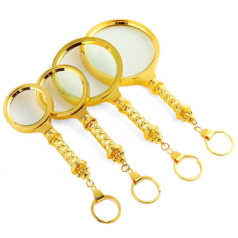 义乌厂家供应大量金色放大镜便携式高清90MM玻璃 放大3倍塑料材质