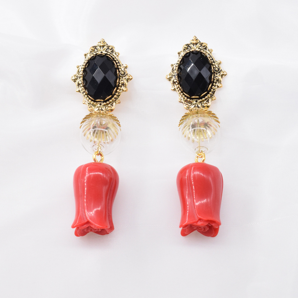 Boucles D&#39;oreilles Rétro En Métal Rose Rouge display picture 6