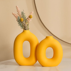 European-style ceramic vase set, hollow creative yellow minimalist high-end home decor accent, wholesale flower pot