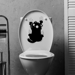 跨境創意卡通黑色貓咪衛生間馬桶貼家居裝飾牆貼自粘貼畫防水防油