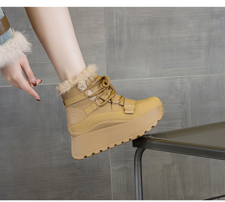 Giày sneaker nữ đế dày tăng chiều cao cổ cao lót lông mùa đông phong cách thể thao đa năng — 5012-1 lông nâu, 5012 lót trắng, 5012-1 lông trắng, 5012 lót nâu chi tiết 17