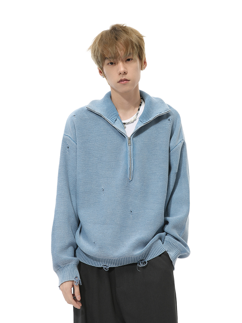 MTLCLOTHES Ropa de hombre | Nuevos productos de otoño, diseño de agujeros de nicho, suéteres de moda con media cremallera, tendencia de suéteres