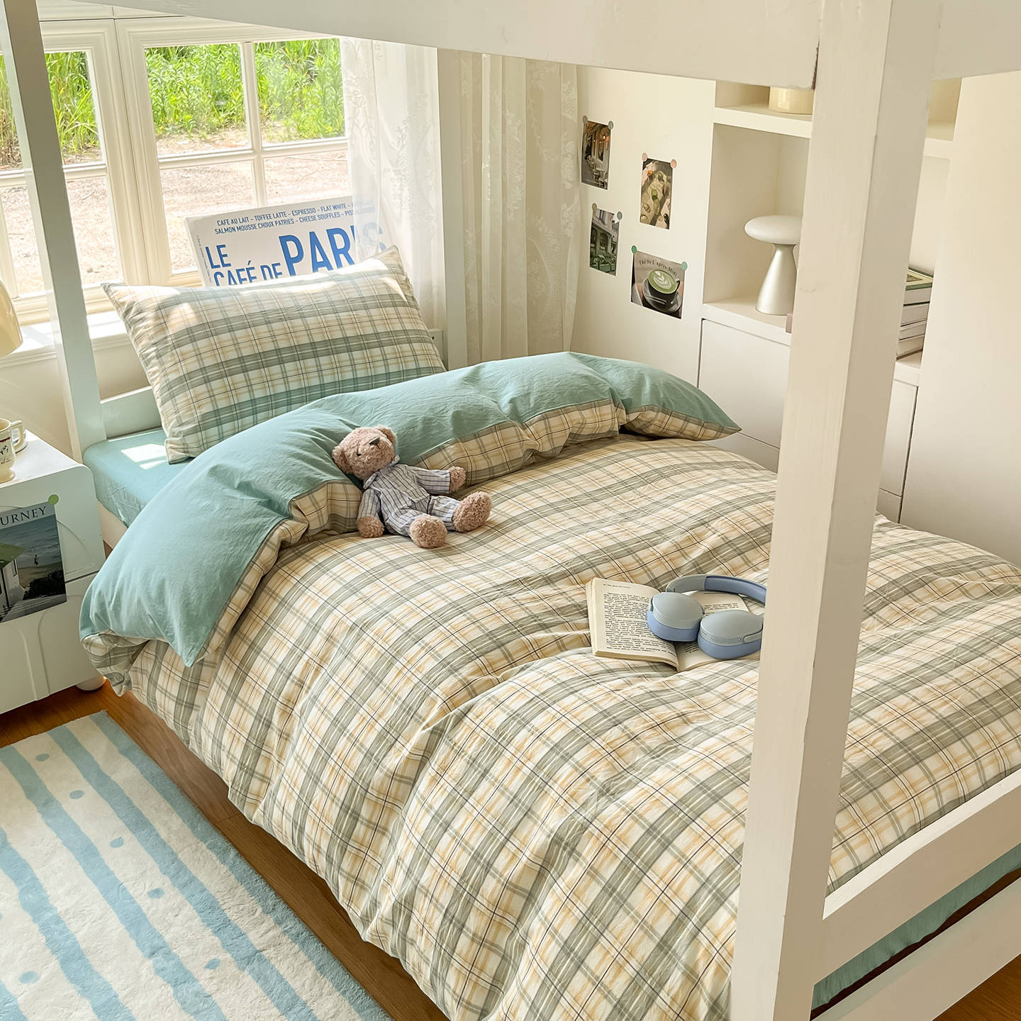 Cama teñida con hilo de algodón Juego de sábanas de algodón de tres piezas Funda de edredón 2025 Nuevo dormitorio de estudiantes Ropa de cama individual y doble