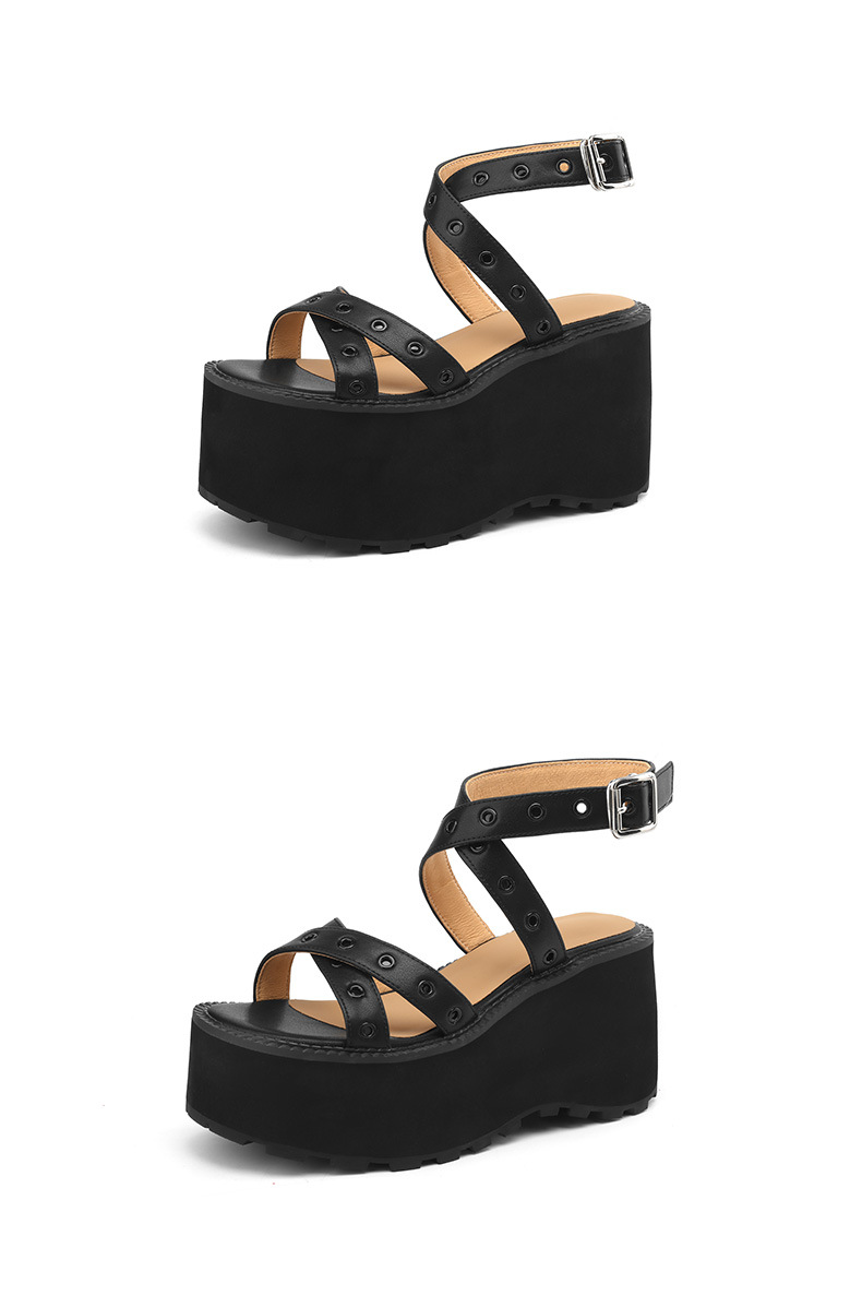 Sandal cao gót nữ quai chéo đế xuồng gót 11 cm, phong cách La Mã đinh tán — Đen 11cm, Đen 9cm chi tiết 20