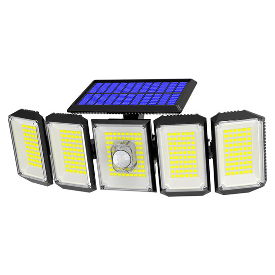 2022 factory private model new solar wall lamp human body induction garden lamp led rotating 5-head small street lamp