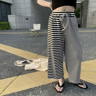 女童裤子宽细条纹长裤阔腿裤26夏装新款外贸童装代发3-8岁