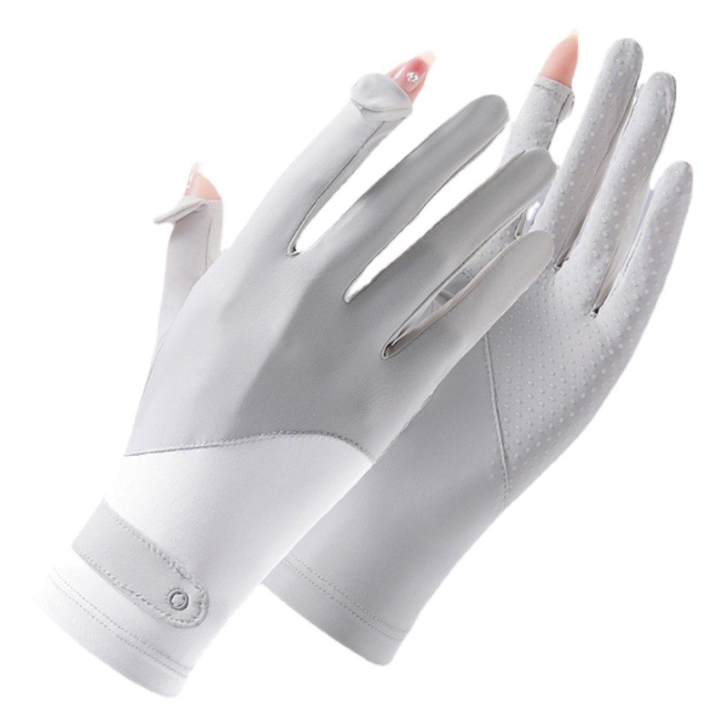 Verano hielo seda protección solar guantes de mujer conducción al aire libre montar antideslizante pantalla táctil Flip elástico transpirable largo dedo Delgado