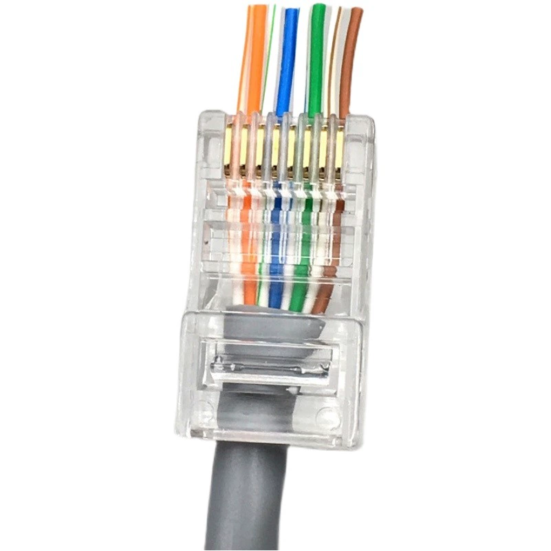 Tengda Тип сквозных отверстий супер пять-класс сети Crystal Head CAT6 шесть-класс сквозных отверстий Хрустальная головка три зубца позолоченная экранирующая перфорация