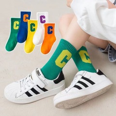Large C Children's Socks, Inspired by Korean Spring and Autumn, Thin Model, Popular for Both Boys and Girls, Personality Letter C Sports Trendy Children's Socks, Wholesale