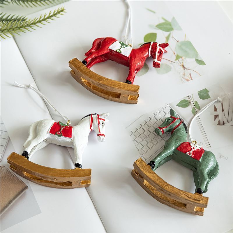 クロスボーダー新しいクリスマス樹脂ロッキングホースホームペンダントデスクトップ塗装装飾品 diy クリスマスツリー装飾|undefined