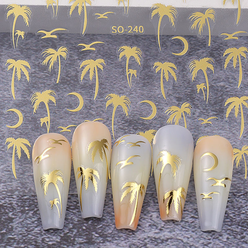 ネット赤爆金夏海辺ヤシの木ネイルシールinsカモメ背ゴムマニキュア装飾品|undefined