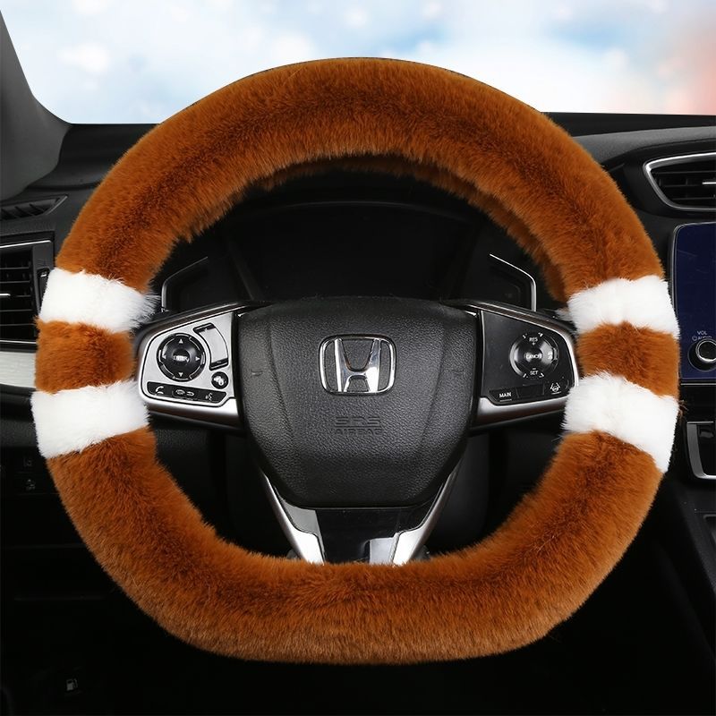 Amazon Winter Stuffed Car Steering Wheel Cover Unisex Anti-Slip Winter Warm Fur Integrated Handle Cover
