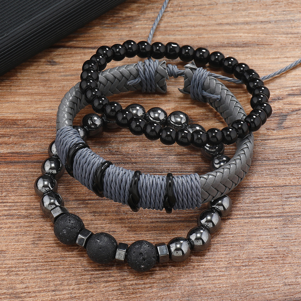 Retro Round Obsidian Beaded Men's Bracelets 1 Set display picture 10