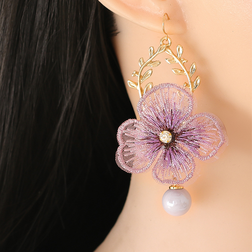 Bohemian Flower Mesh Petal Earrings Wholesale display picture 16