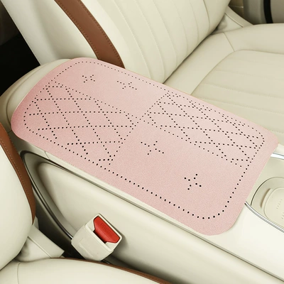 Car armrest box protective pad, breathable diamond perforated suede armrest pad, simple style car interior accessory
