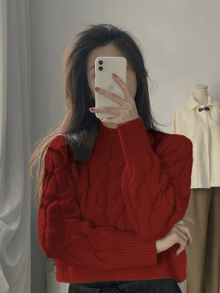Japanese retro demi-season design short knitted sweater