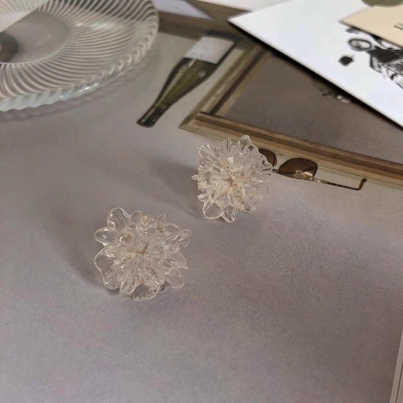 S925 シルバー針フレンチレトロシンプルニッチイヤリング透明椿の花イヤリングイン多用途スーパー妖精イヤリング|undefined