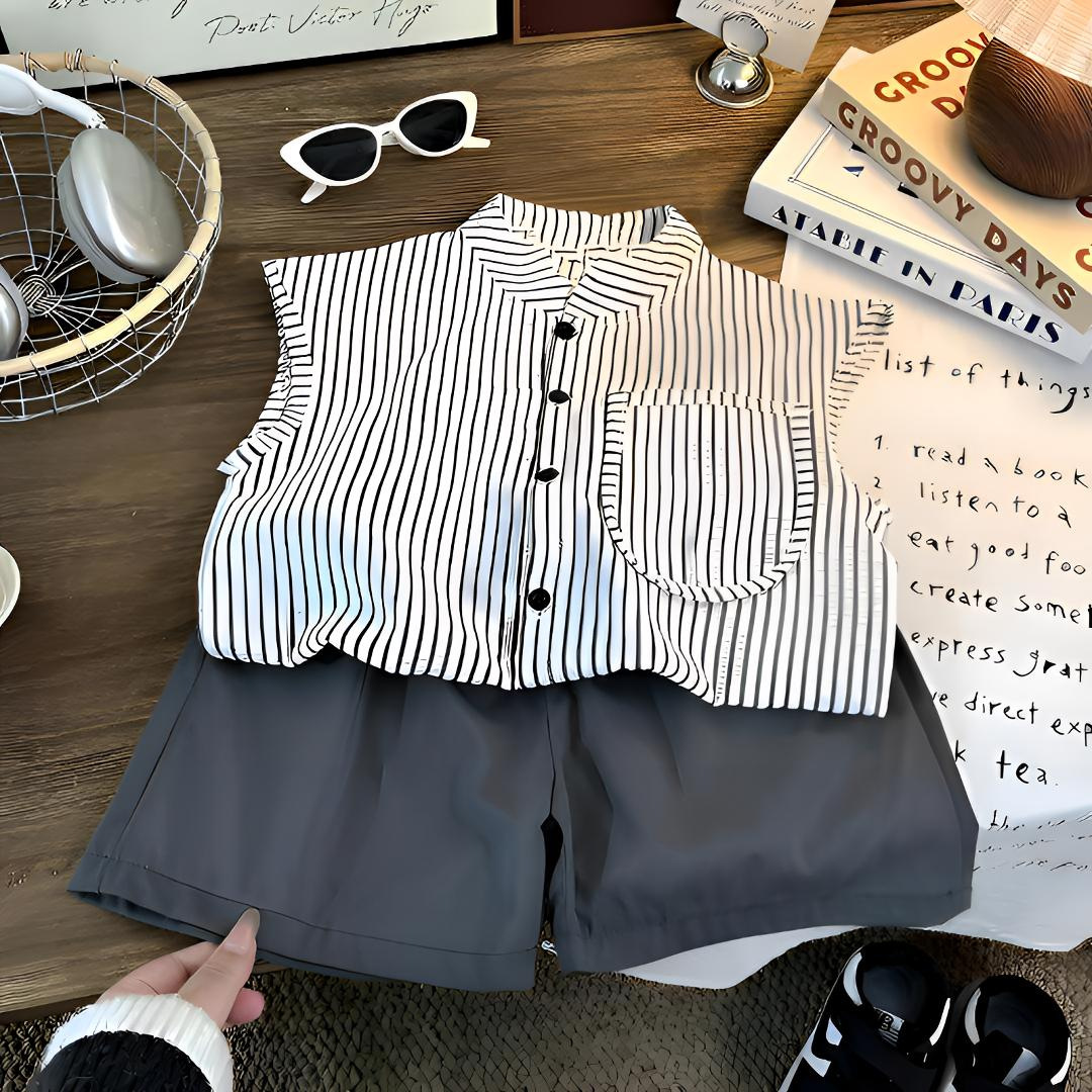 Children's Vest suit Summer New Men's and Women's Treasure Sleeveless Shorts Summer Wear Korean Style Western Style Thin Two-piece Children's Wear