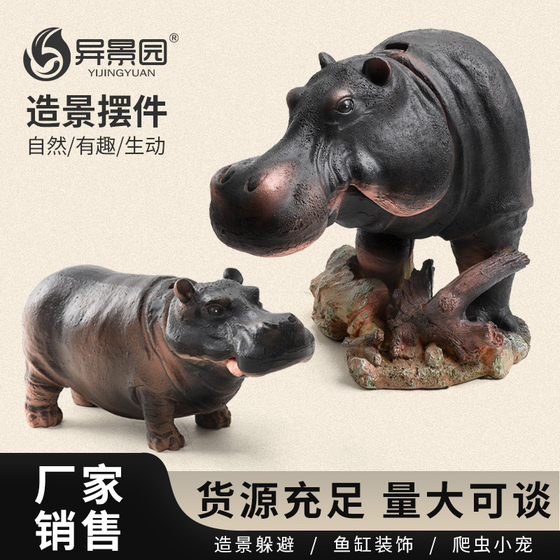 Hippopotamo Decorativo para Pecera, Bomba de Oxígeno Neumática, Decoración para Acuario, Adornos para Pecera