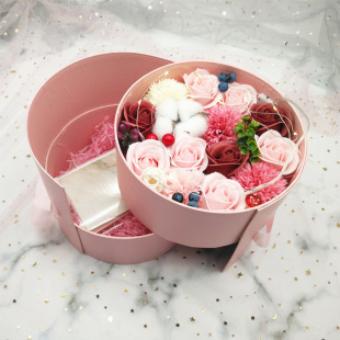 Chinese Valentine's Day Double-Layer Round Rotating Packaging Box for Flowers, Gifts, Bridesmaids' Gifts, Limited Edition for Chinese Valentine's Day