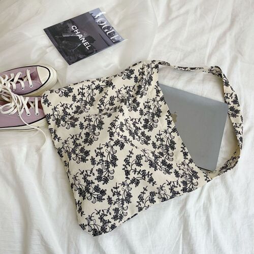 Korean style Baizige flower print fabric bag chic lamprene Ins shoulder bag large capacity retro versatile hand-held