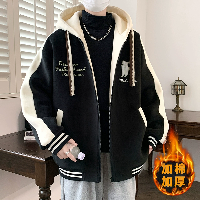 Бейсбольный костюм куртка для учеников средней школы куртка толстая хлопчатобумажная одежда 2024 мальчик красивый и дикий тренд осенняя и зимняя одежда