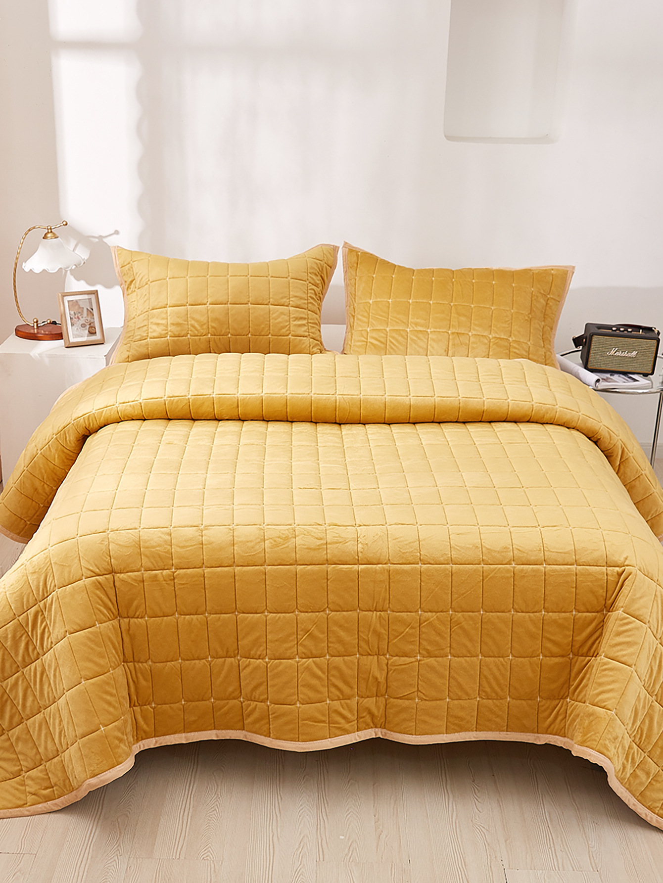 跨境专供美国亚马逊外贸家纺床上用品三件套超柔水晶绒绗缝被套件