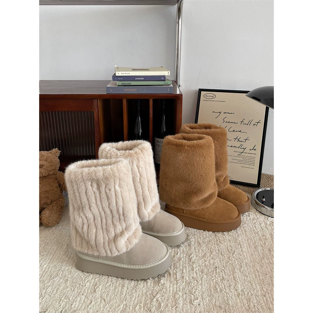 Белая сетка красная с высоким дном снегоступы женские 2023 новые зимние нескользящие и бархатные утолщенные хлопчатобумажные ботинки