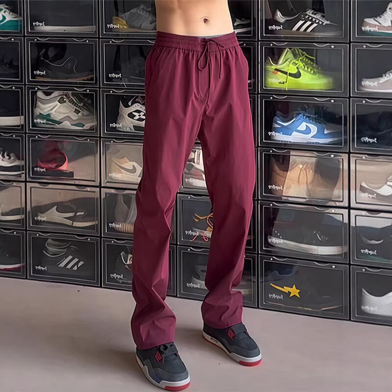 Burgundy Quick-Dry Ice Silk Pants for Men, Summer Thin Slim-Fit Straight-Leg Dress Pants, American-Style Casual Outdoor Sports Pants Burgundy Quick-Dry Ice Silk Pants for Men, Summer Thin Slim-Fit Straight-Leg Dress Pants, American-Style Casual Outdoor Sports Pants