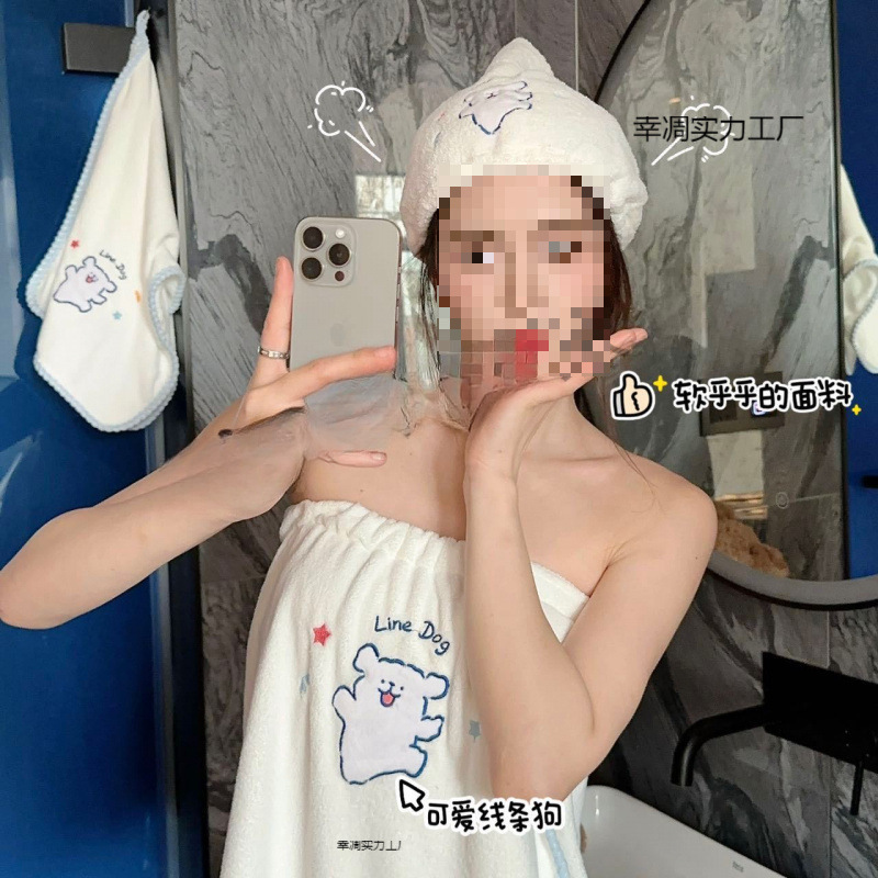 목욕 타월 여성용 목욕 가정용 흡수성 빠른 건조 헤어 목욕 스커트 여름 귀여운 긴 목욕 타월 3 피스 세트 도매