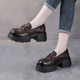 Hand-Scratch Pattern Genuine Leather Platform Loafers Women's Retro British Style Small Leather Top Layer Cowhide Metal Buckle Single-Layer Shoes Women's Shoes