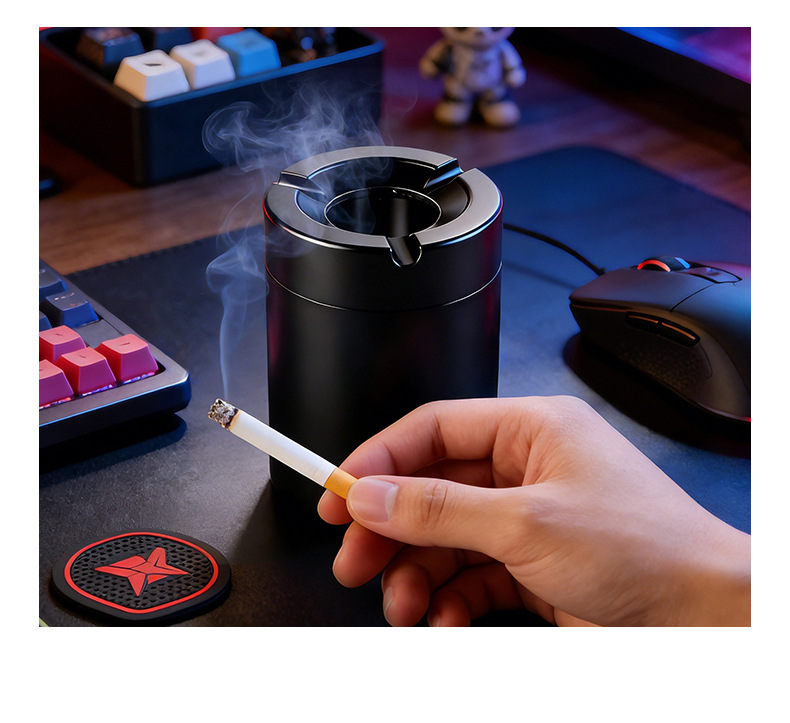 Car-mounted ashtray, rotating, fully enclosed, creative, anti-spill, light luxury aluminum alloy with lid, suitable for home and office use