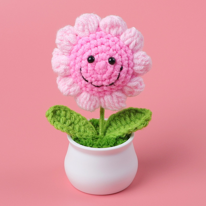 完成品クロスボーダーニットウールひまわり鉢植え造花研究デスクトップ装飾品卒業子供の日の小さなギフト|undefined