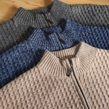 100纯羊毛衫男士冬季加厚款针织衫拉链开衫外套中老年爸爸羊毛衫