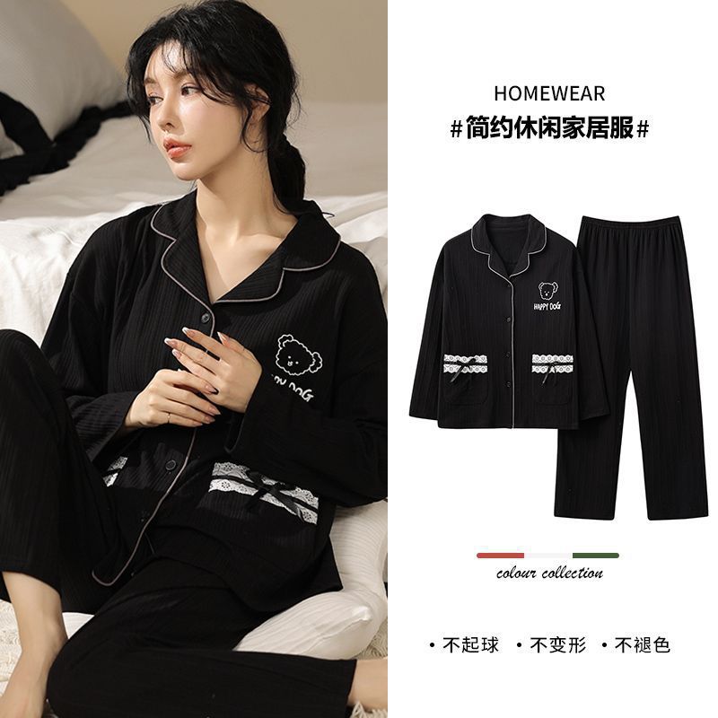 100% pijamas de algodón de las mujeres primavera y otoño traje de manga larga 2023 nuevo suelta más tamaño Otoño e Invierno Delgado homewear