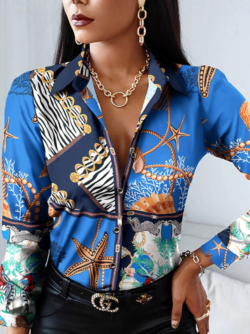 Comercio exterior europeo y americano nuevo estilo otoño ropa de mujer estampada camisa de manga larga camisa temperamento image 4