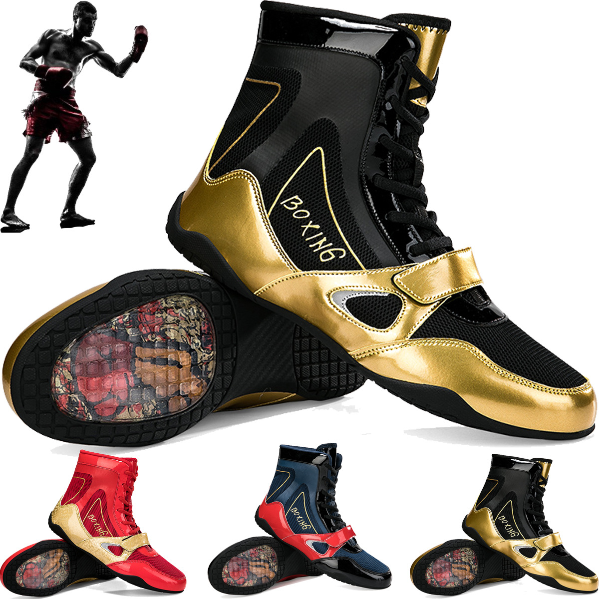 Cross-Border Boxing Shoes, High-Top Men's and Women's Wrestling Squat Shoes, Muay Thai Sanda Fighting Training Shoes, Breathable and Wear-Resistant Wrestling Shoes
