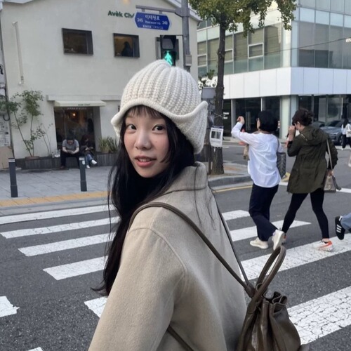 Cozy Knit Cable Knit Cap with Cute Little Flying Man Design, Matching Style from Dongdaemun, South Korea