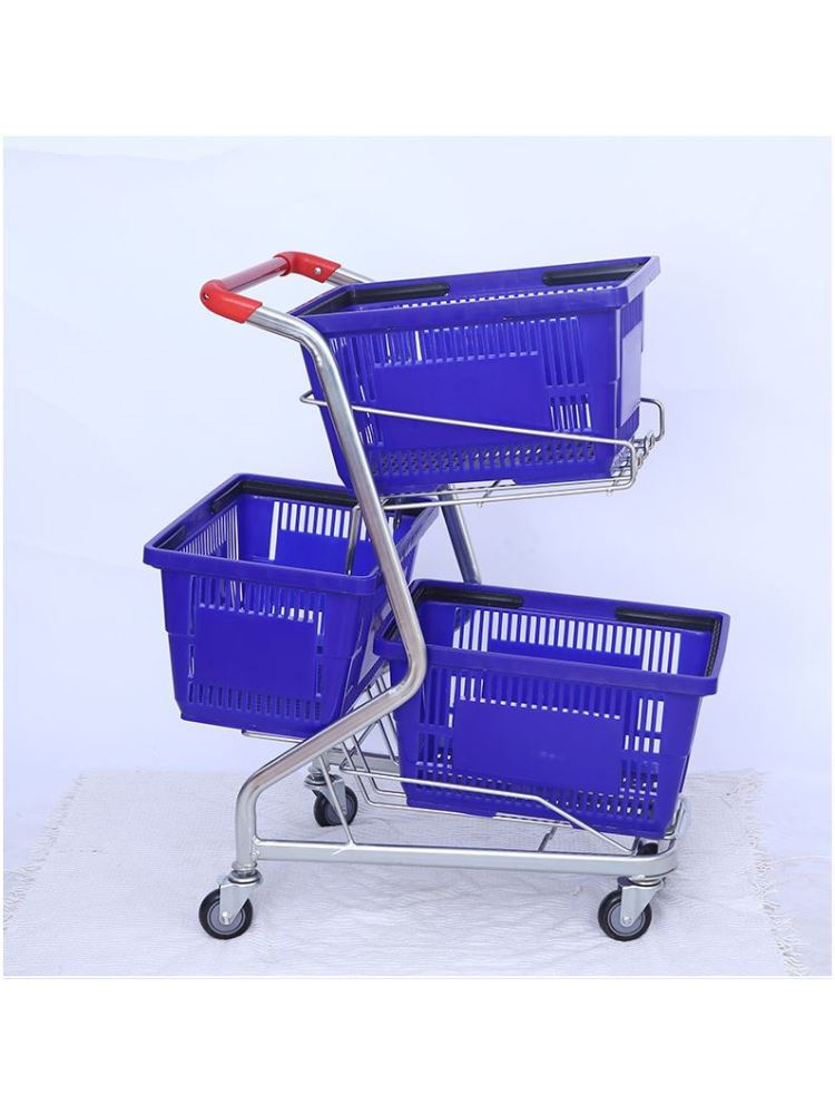 三篮式推车超市购物车超市双层购物车小型手推车买菜车日式提篮车