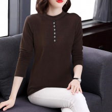 妈妈装秋装新款中年妇女装长袖中老年人春秋装洋气加绒德绒打底衫