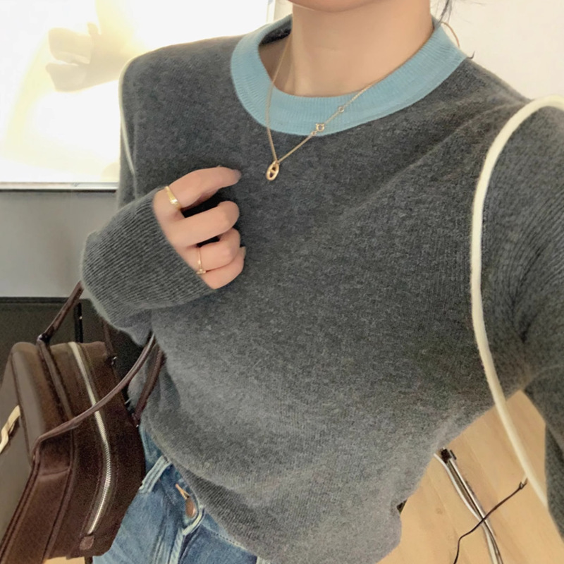 圆领半高领 设计感小众温柔舒适不勒脖子显瘦小圆领有色纱针织衫|undefined